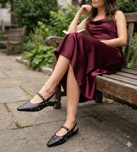 Vosso Moda Manoletina negra de piel con tachas