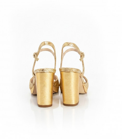 Vosso Moda Sandalias de tacón estampado serpiente dorado