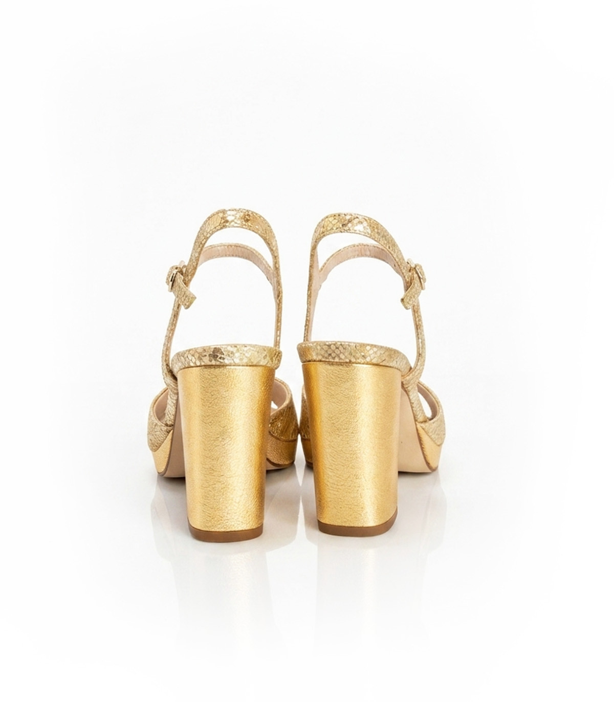 Vosso Moda Sandalias de tacón estampado serpiente dorado