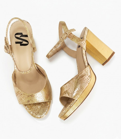 Vosso Moda Sandalias de tacón estampado serpiente dorado