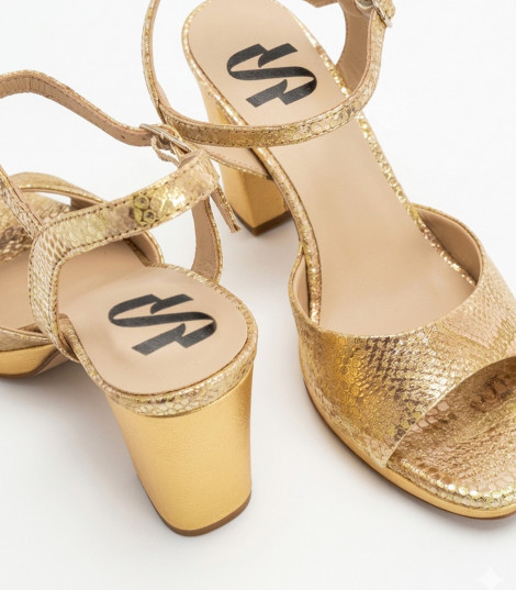 Vosso Moda Sandalias de tacón estampado serpiente dorado