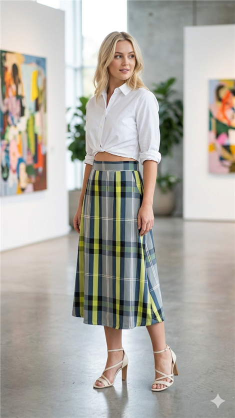 Parole Falda midi estampado cuadros lima