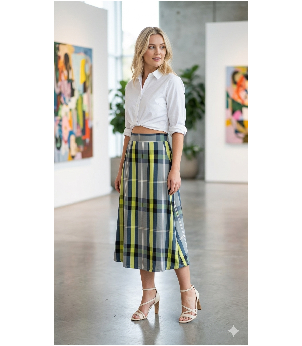 Parole Falda midi estampado cuadros lima