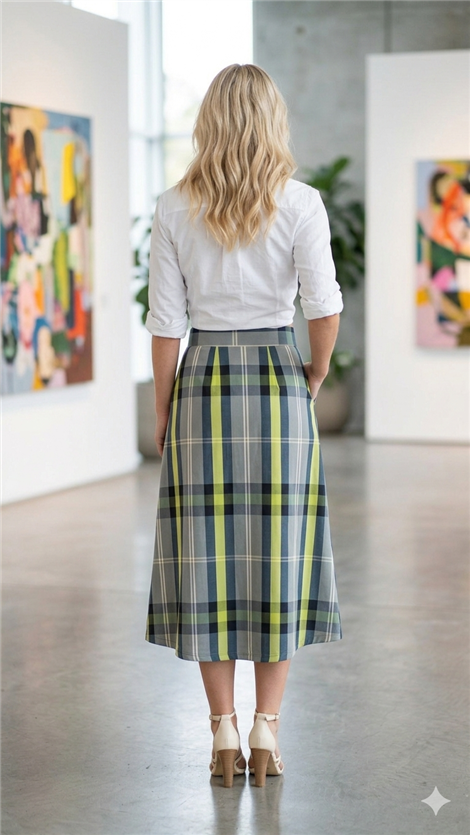 Parole Falda midi estampado cuadros lima