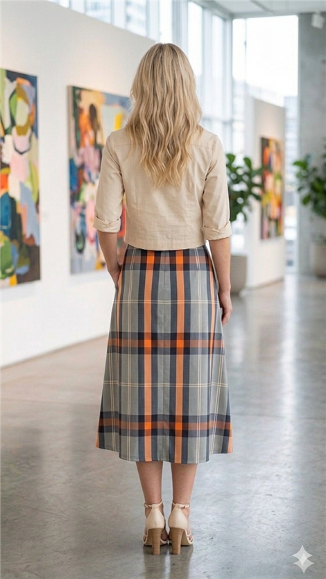 Parole Falda midi estampado cuadros naranja