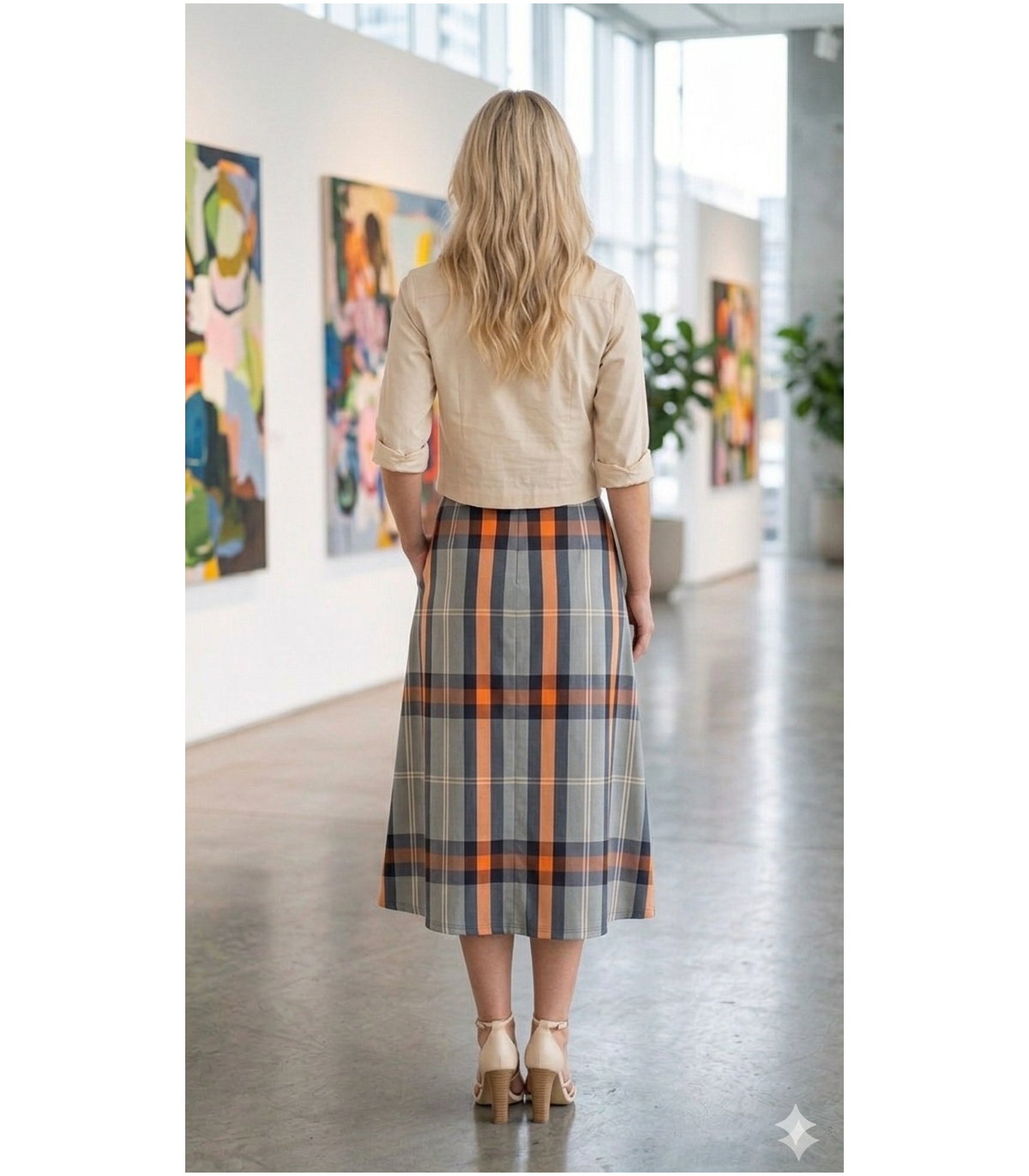 Parole Falda midi estampado cuadros naranja