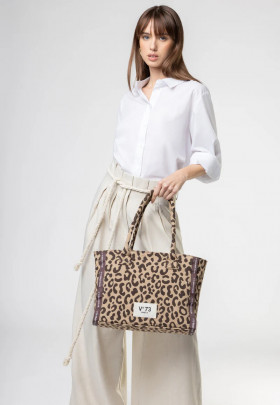 V73 Bolso shopping Ilene beige print