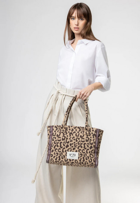 V73 Bolso shopping Ilene beige print