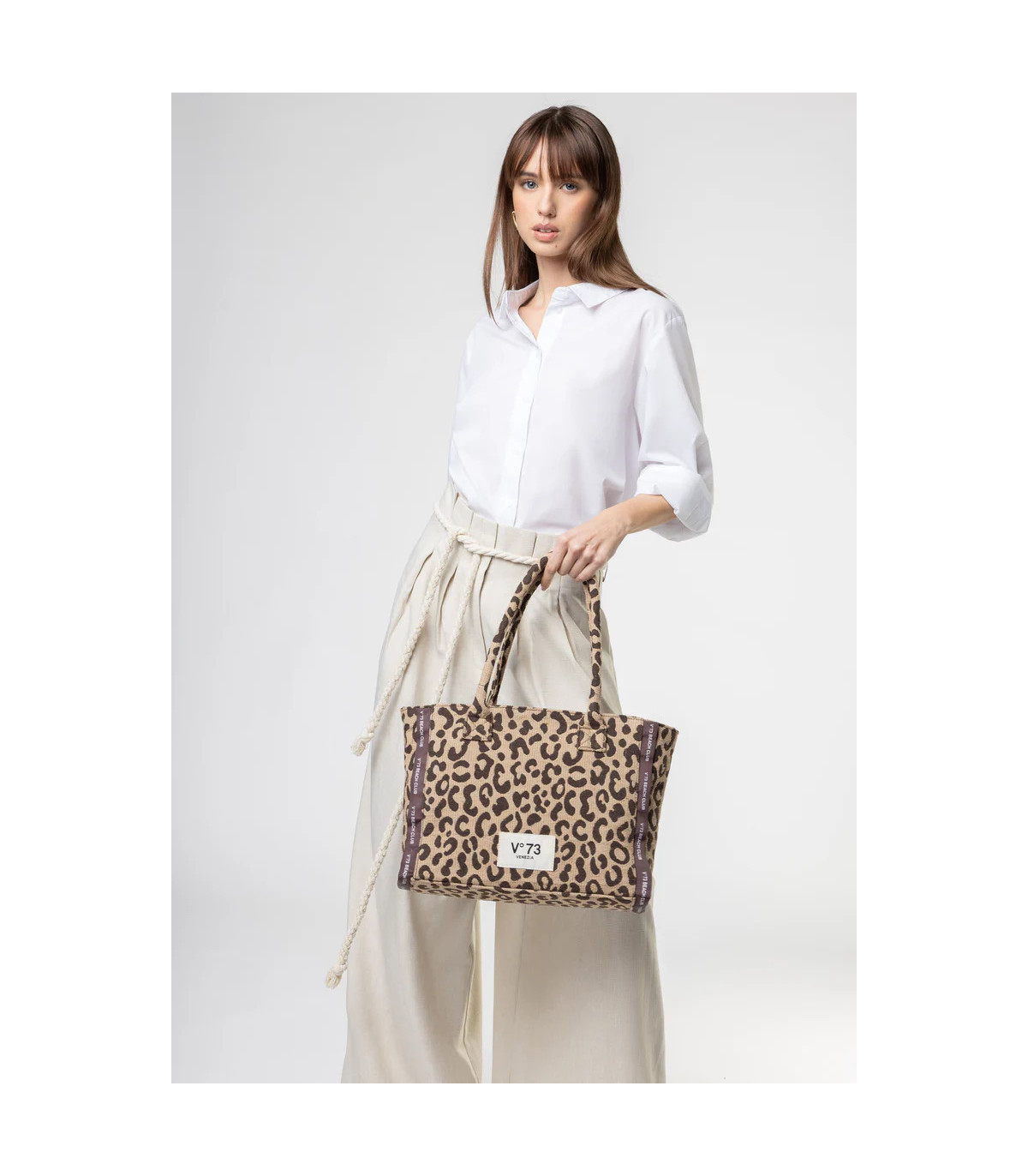 V73 Bolso shopping Ilene beige print