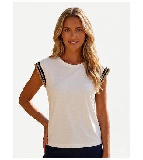 Gerry Camiseta blanca Rita con detalle de mangas lurex