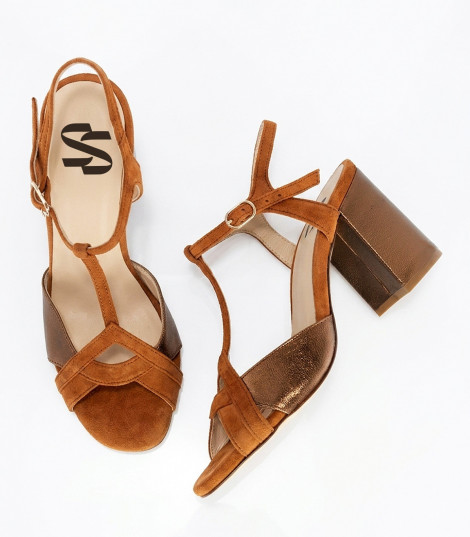 Vosso Moda Sandalias en piel y ante color teja