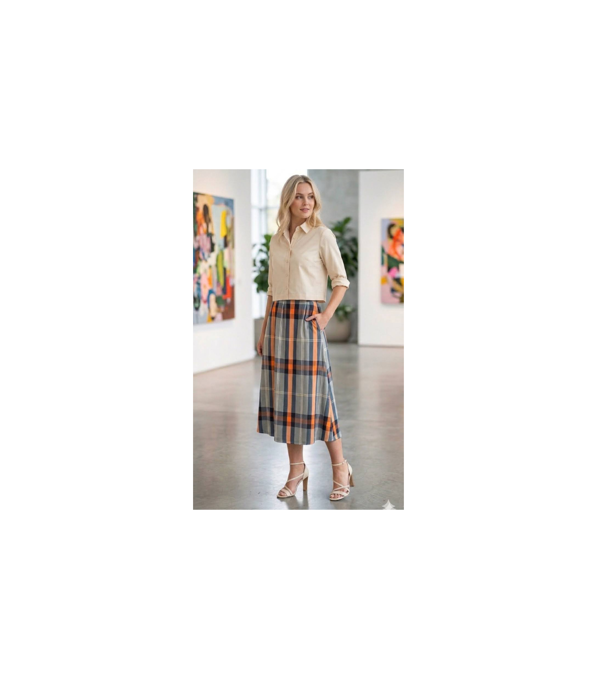 Parole Falda midi estampado cuadros naranja