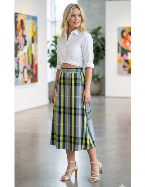 Parole Falda midi estampado cuadros lima