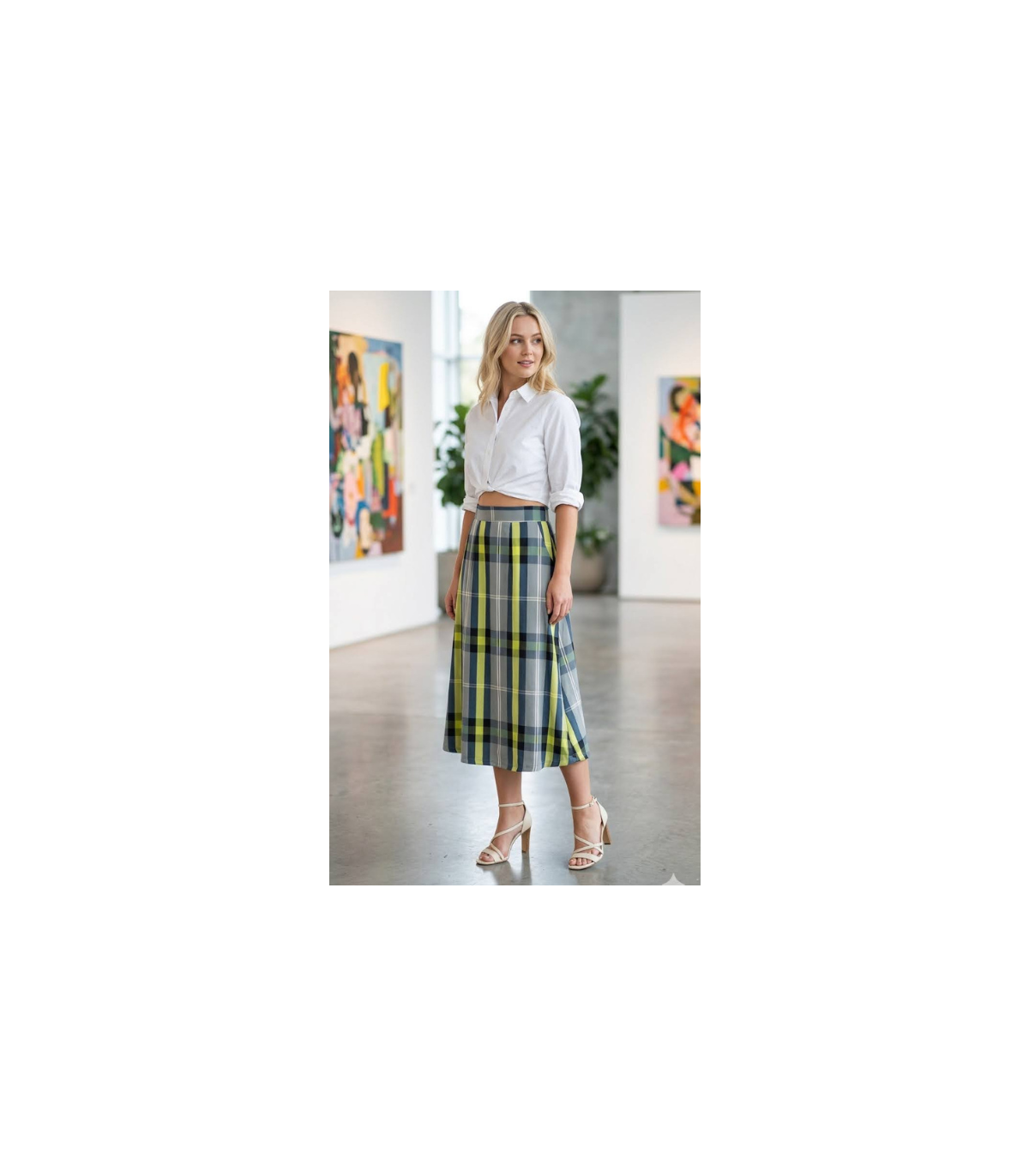 Parole Falda midi estampado cuadros lima