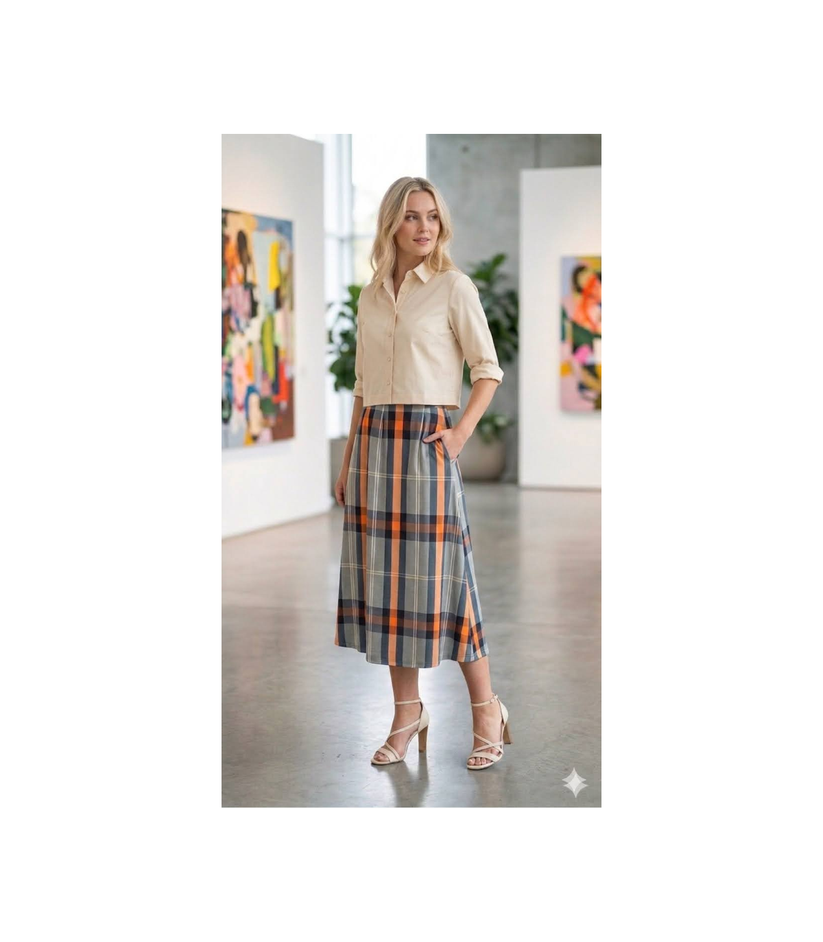 Parole Falda midi estampado cuadros naranja
