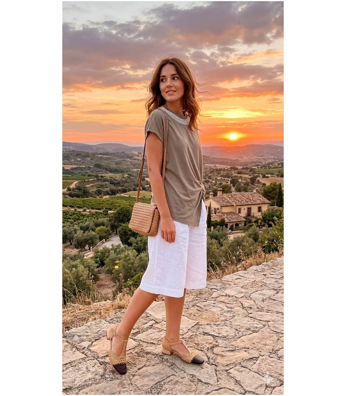 GL Blusa color kaki con collar decorativo