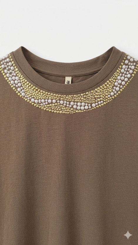 GL Blusa color kaki con collar decorativo