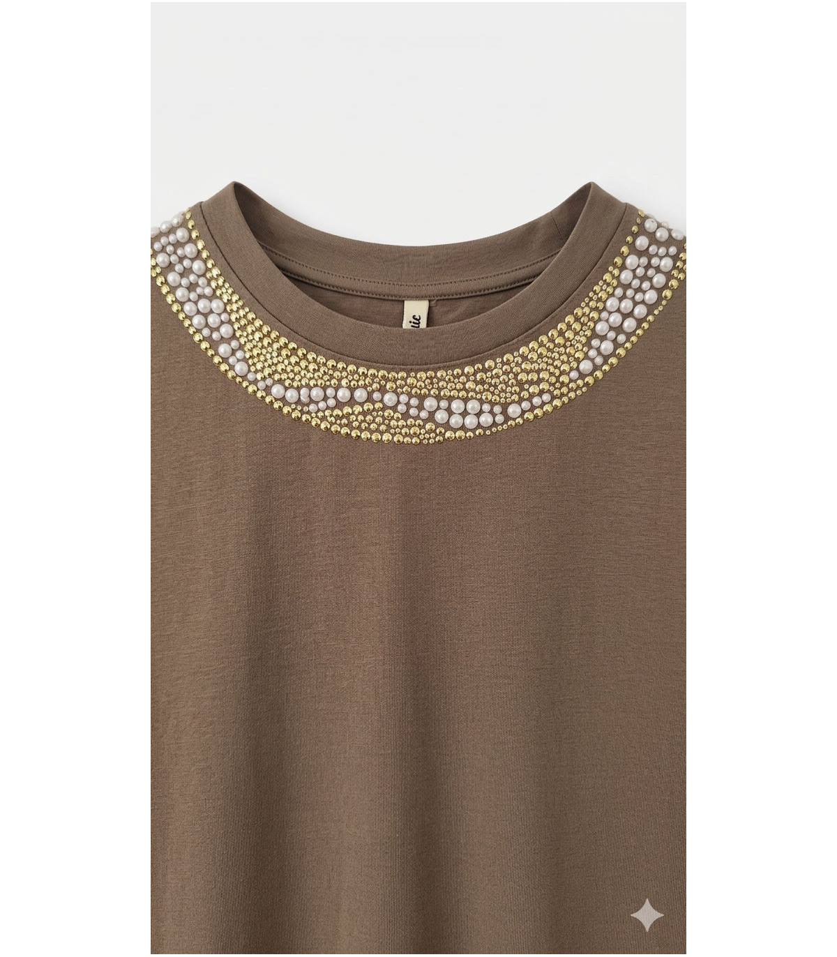 GL Blusa color kaki con collar decorativo