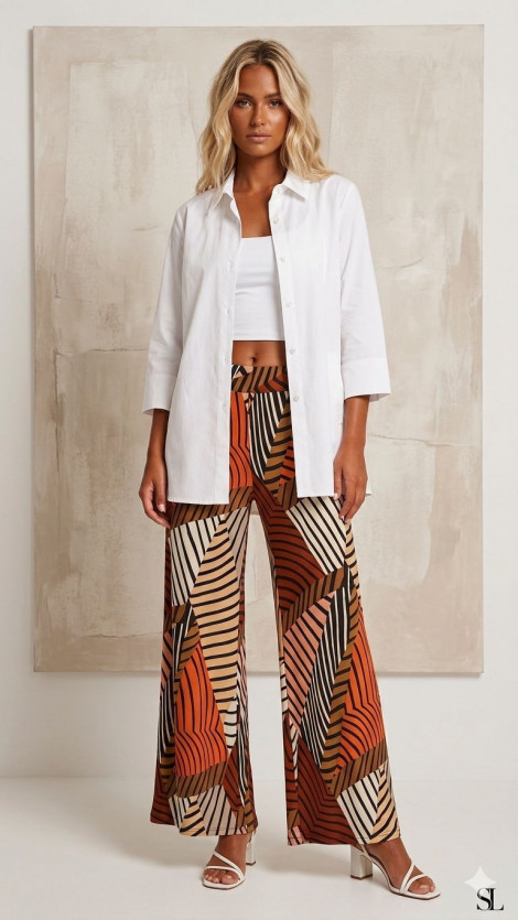 Malena Pantalón fluido estampado de rayas discontinuas