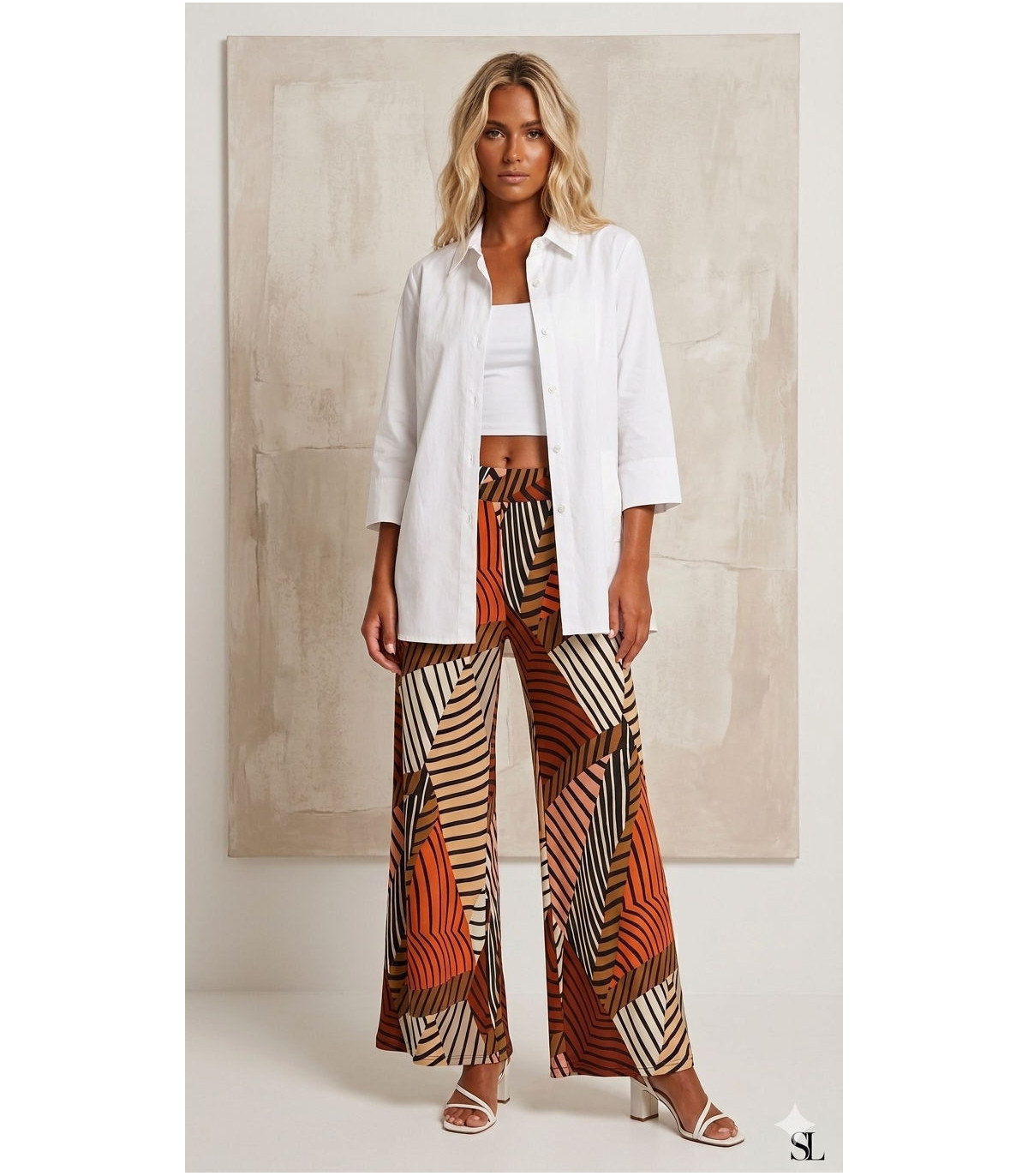 Malena Pantalón fluido estampado de rayas discontinuas