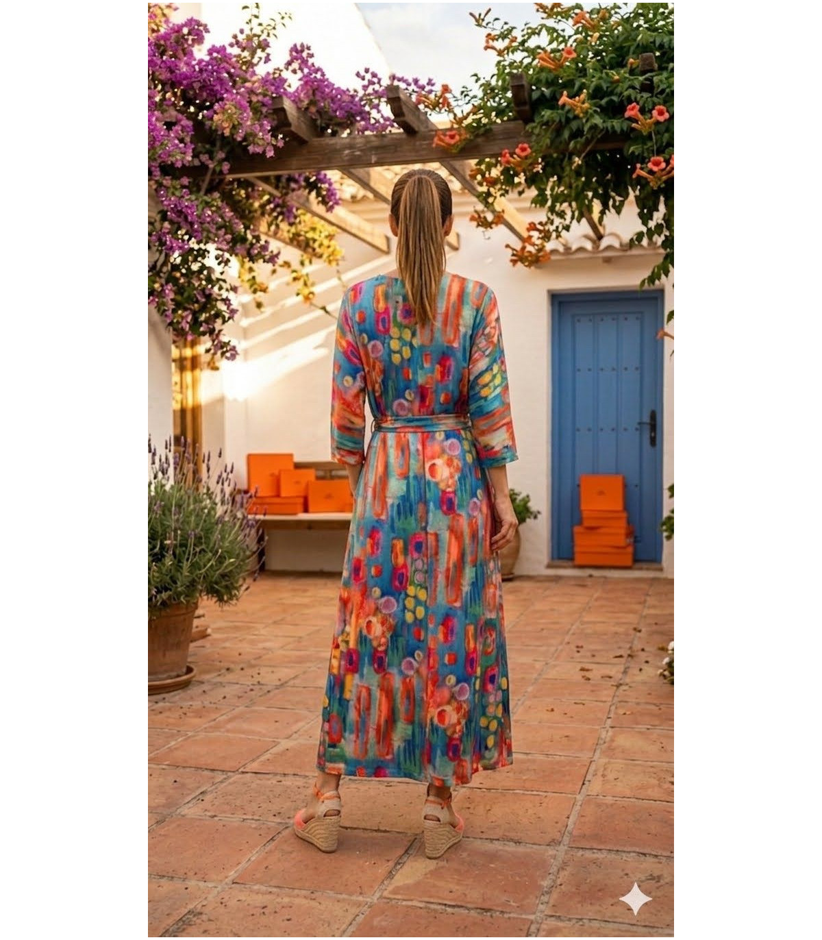 Malena Vestido largo estampado multicolor con lazada