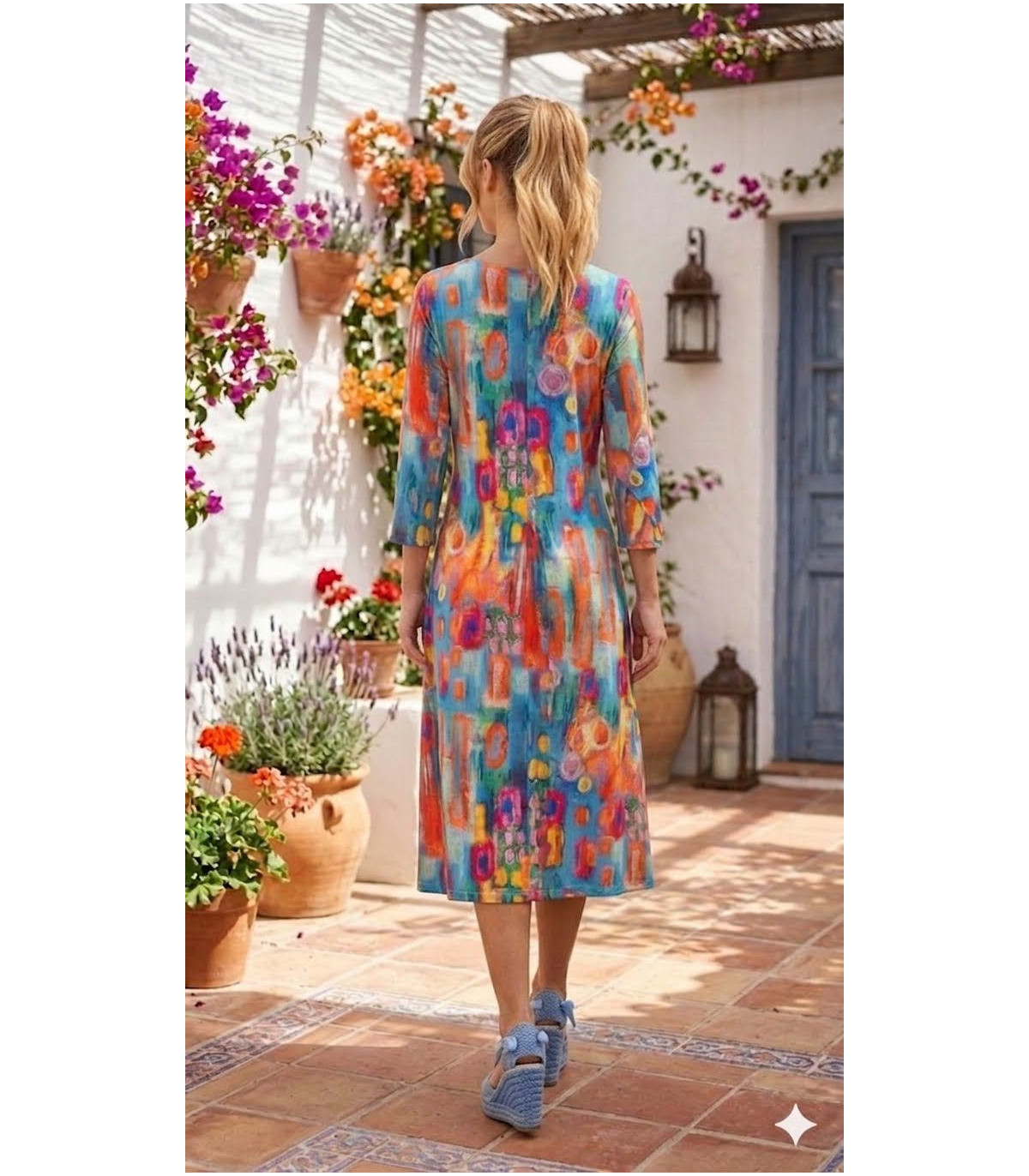 Malena Vestido midi estampado acuarela multicolor