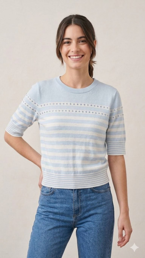 Liu Jo Jersey azul a rayas con tachuelas