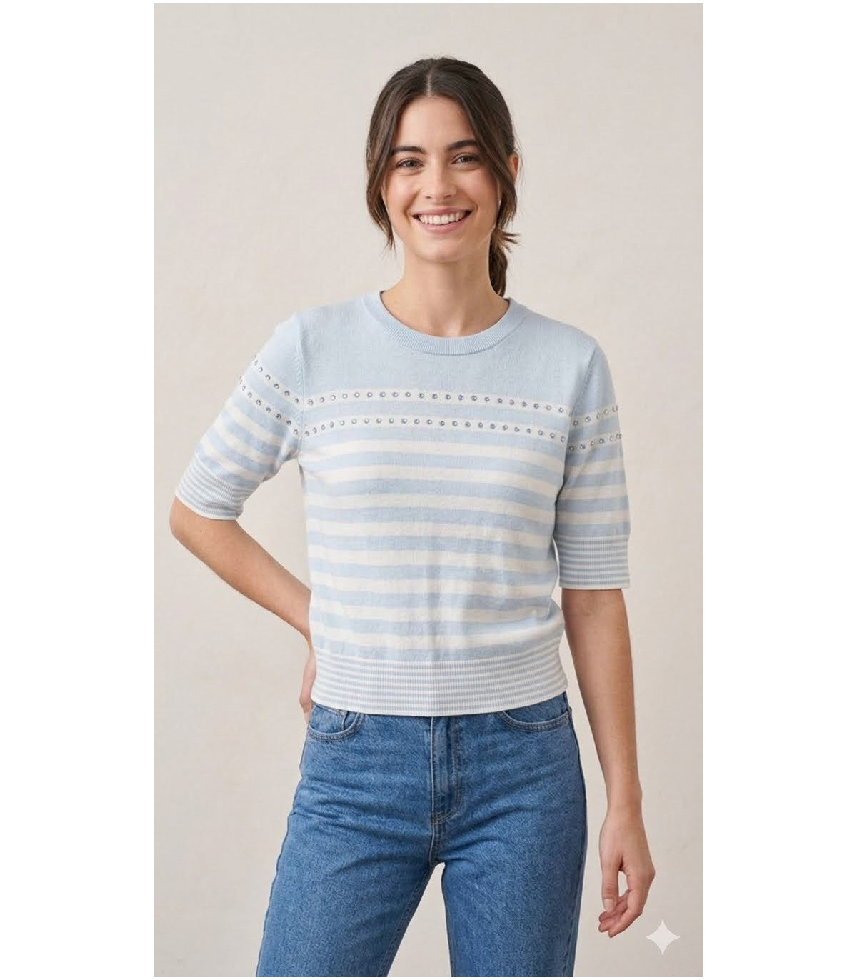 Liu Jo Jersey azul a rayas con tachuelas