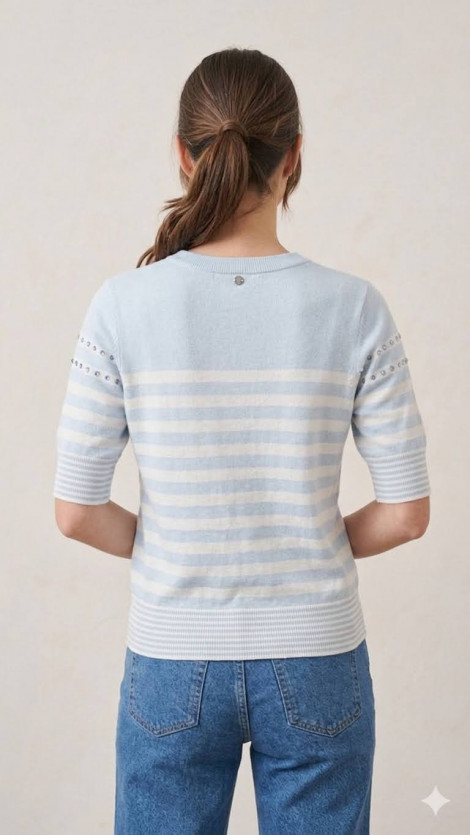 Liu Jo Jersey azul a rayas con tachuelas