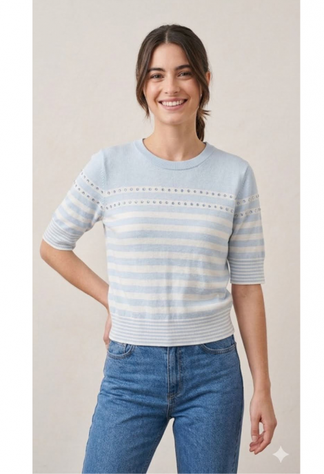 Liu Jo Jersey azul a rayas con tachuelas