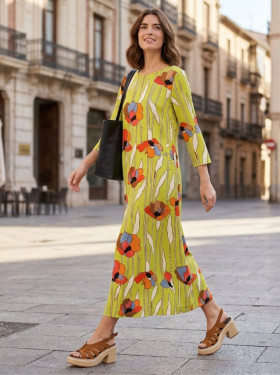 Parole Vestido Garden cuello caja pistacho estampado