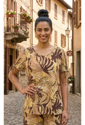 Scusi Blusa estampada de hoja acuarela