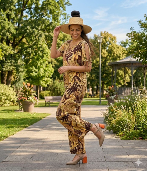 Scusi Blusa estampada de hoja acuarela