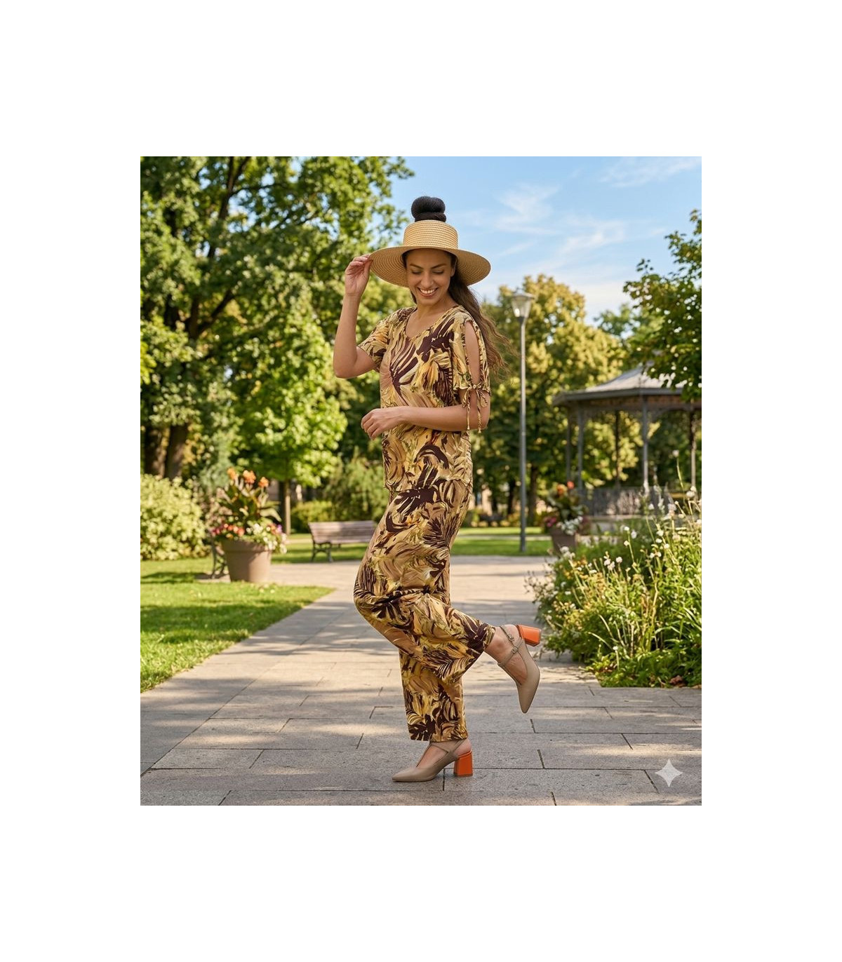 Scusi Blusa estampada de hoja acuarela