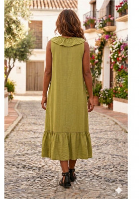 Scusi Vestido largo pistacho con volantes