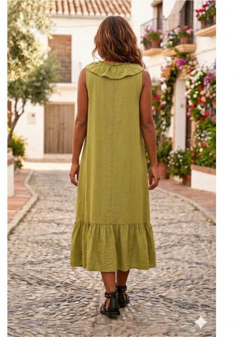 Scusi Vestido largo pistacho con volantes