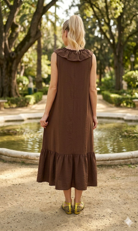 Scusi Vestido largo marrón con volantes