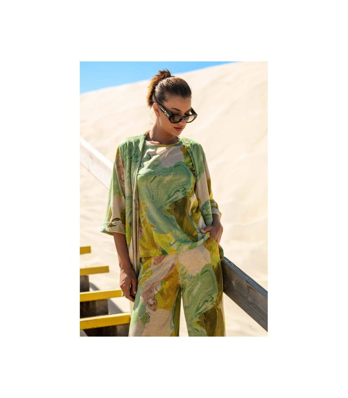Scusi Chaqueta abierta estampado verde lurex