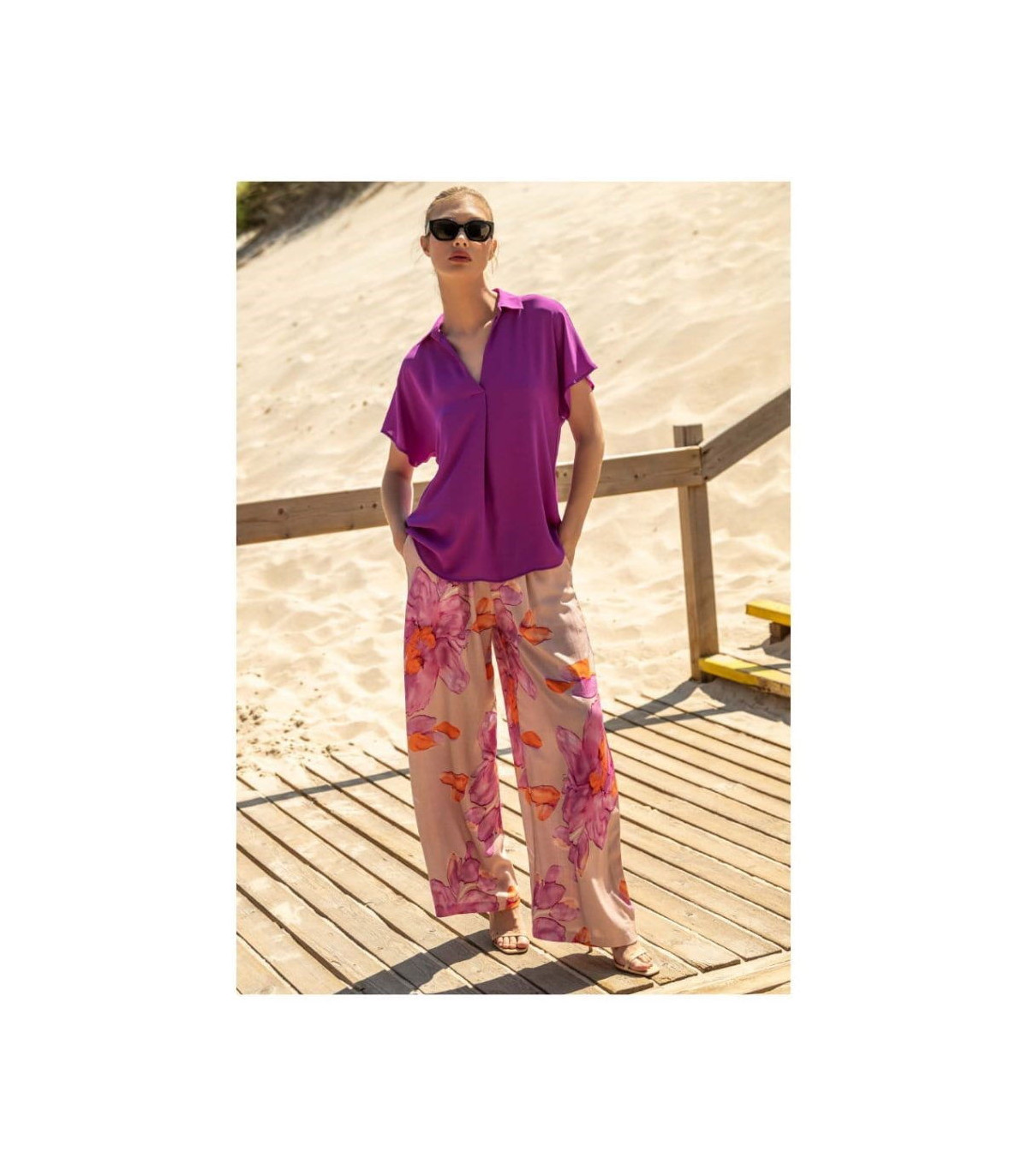 Scusi Blusa lisa con solapas color morado