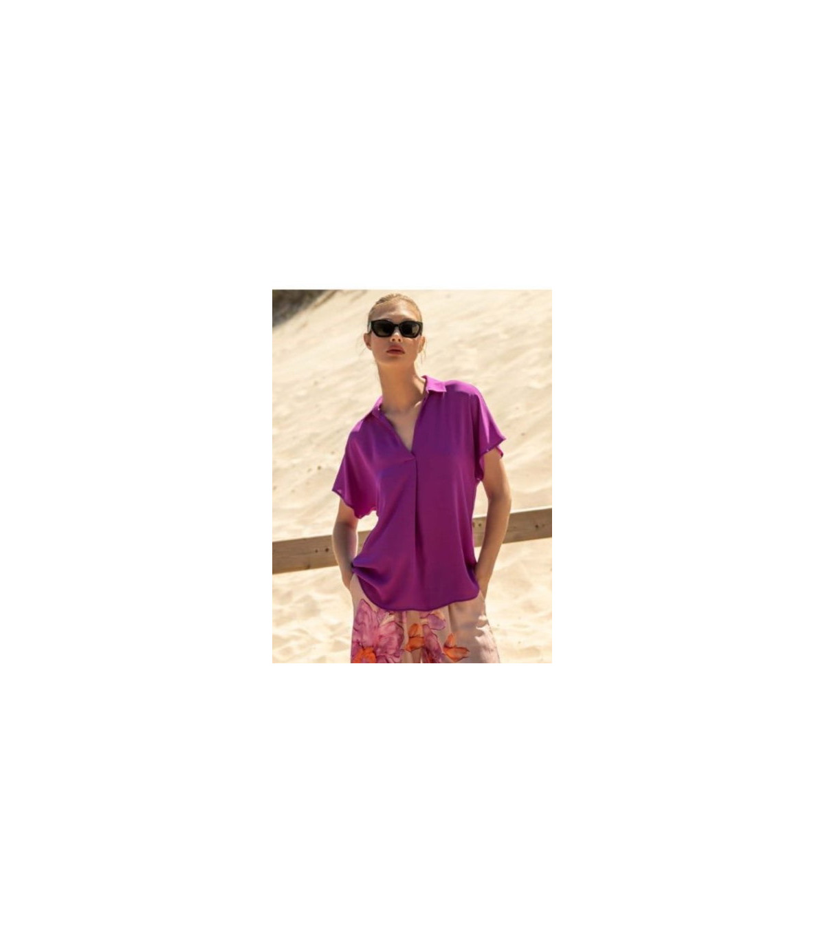Scusi Blusa lisa con solapas color morado