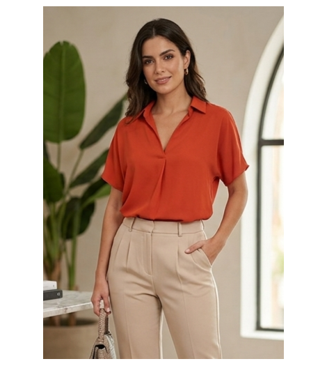 Scusi Blusa lisa con solapas color rojo