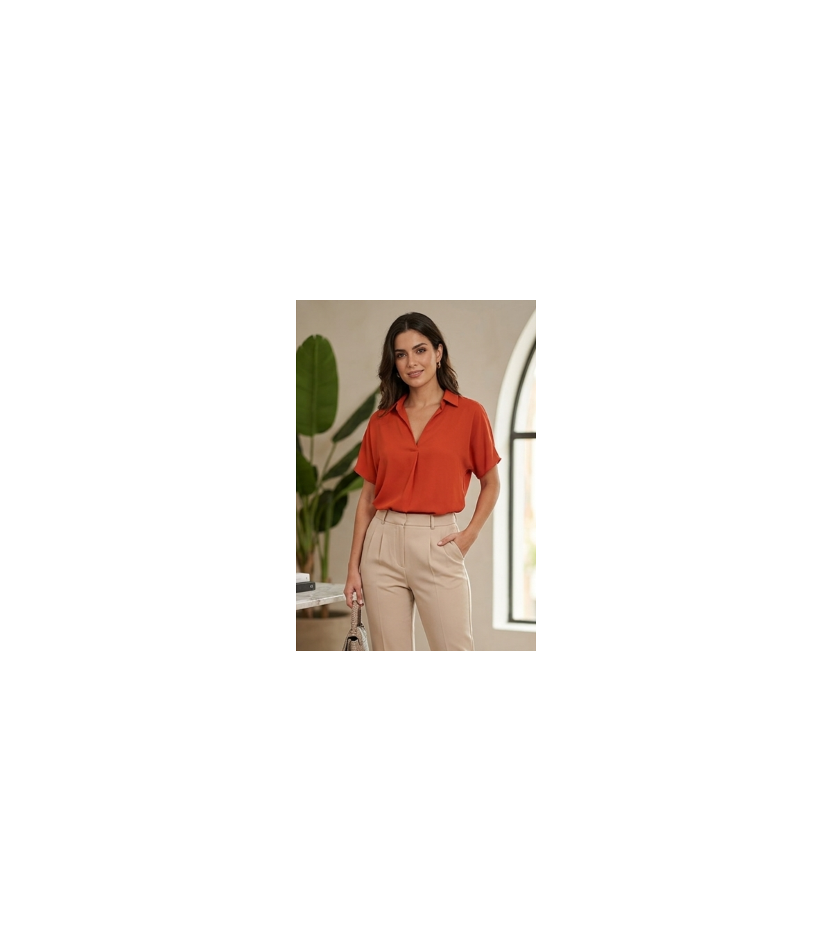 Scusi Blusa lisa con solapas color rojo