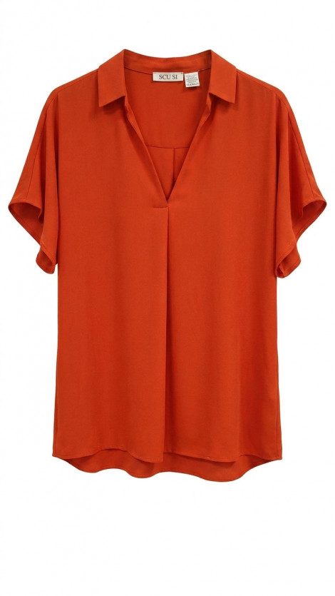 Scusi Blusa lisa con solapas color rojo