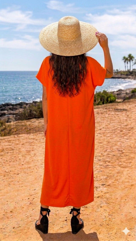 Scusi Vestido largo naranja con collar