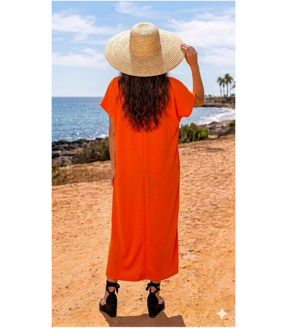 Scusi Vestido largo naranja con collar