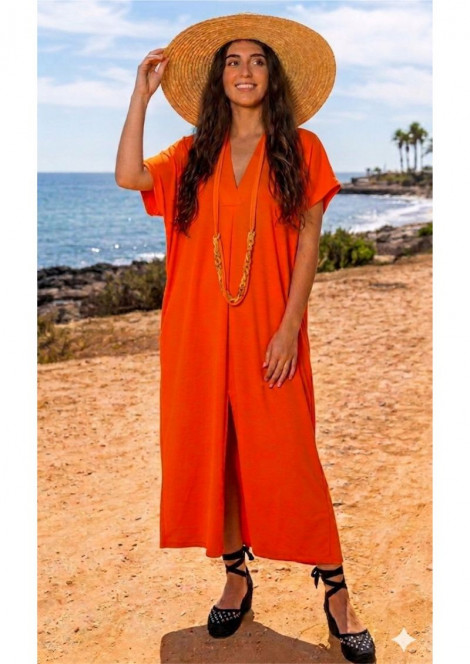 Scusi Vestido largo naranja con collar