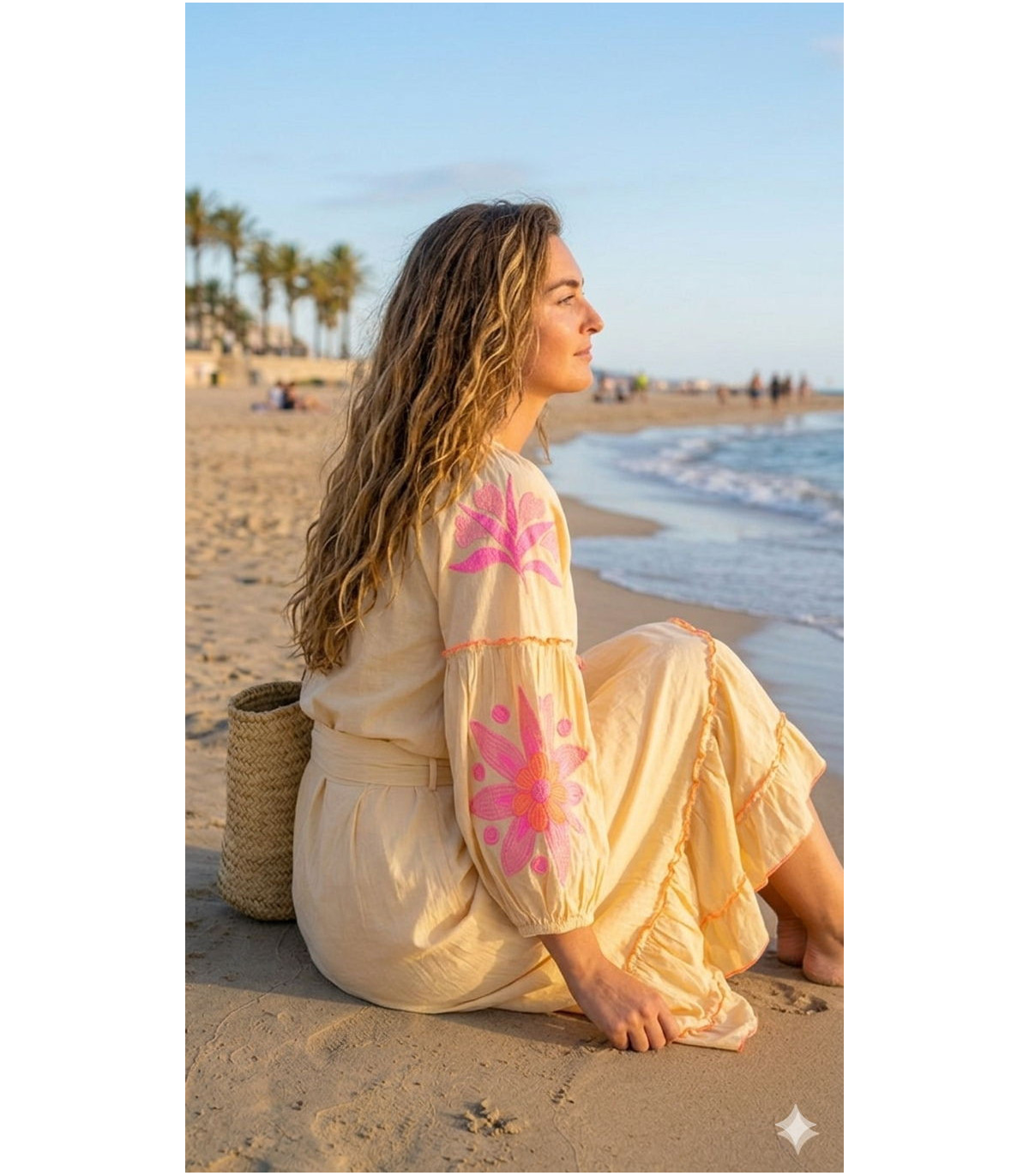 Tartaruga Blusa Gerbera crema con bordado y borlas