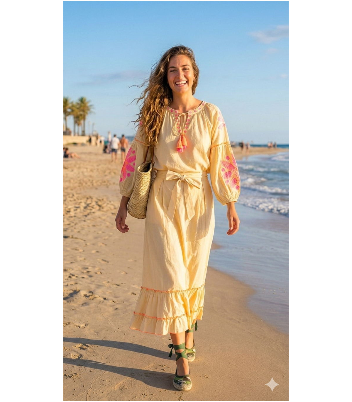 Tartaruga Falda Summer crema con bajo plisado