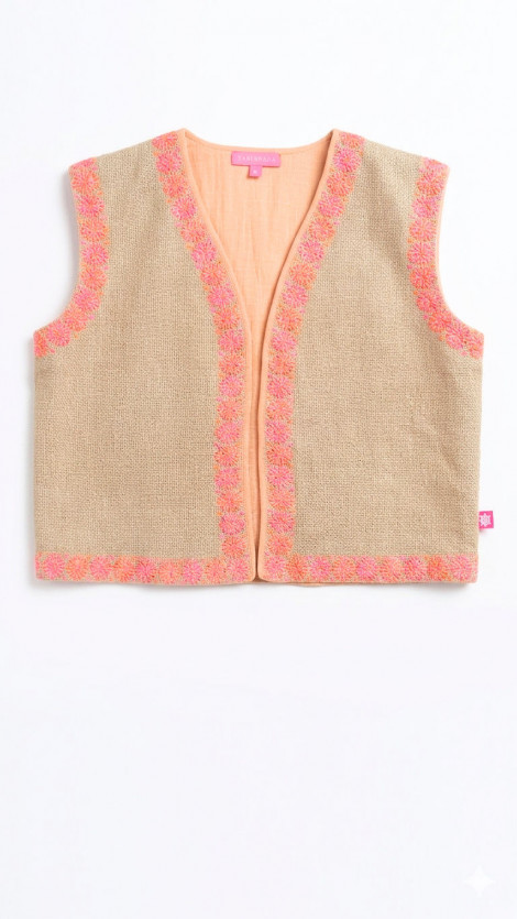Tartaruga Chaleco color camel con bordado