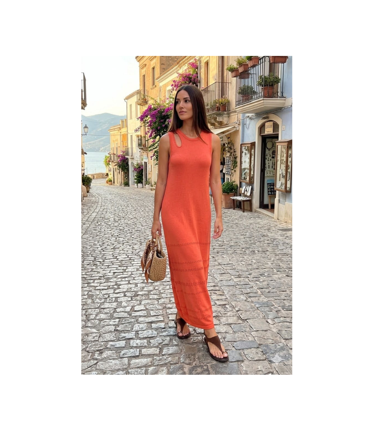 WNT Vestido coral con abertura en escote